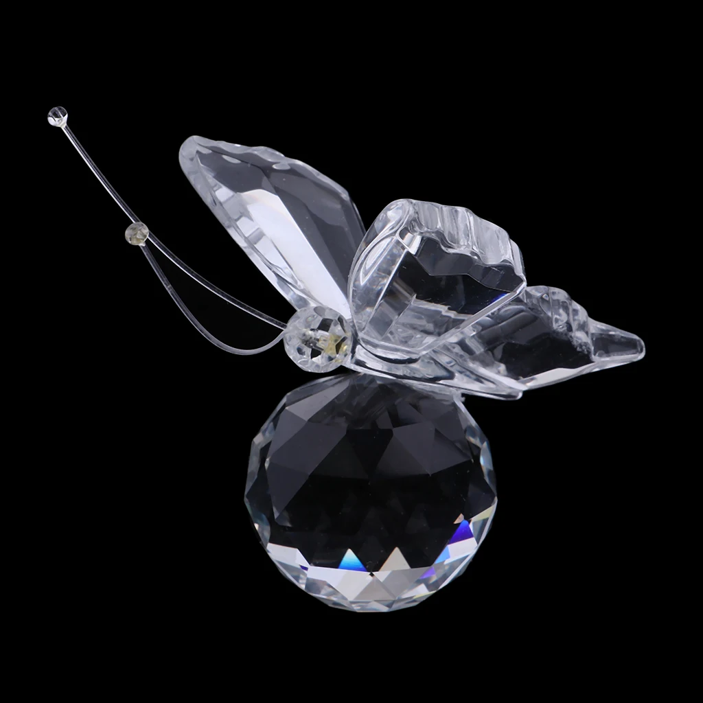 Crystal Flying Butterfly with Ball Base Figurine Cut Glass Ornament Statue
