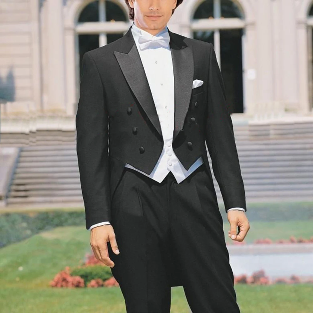 Custom-Made-to-Measure-TAILCOAT-BESPOKE-BLACK-Groom-Tuxedos-SATIN-PEAK-Lapel-WHITE-VEST-Tailored-men