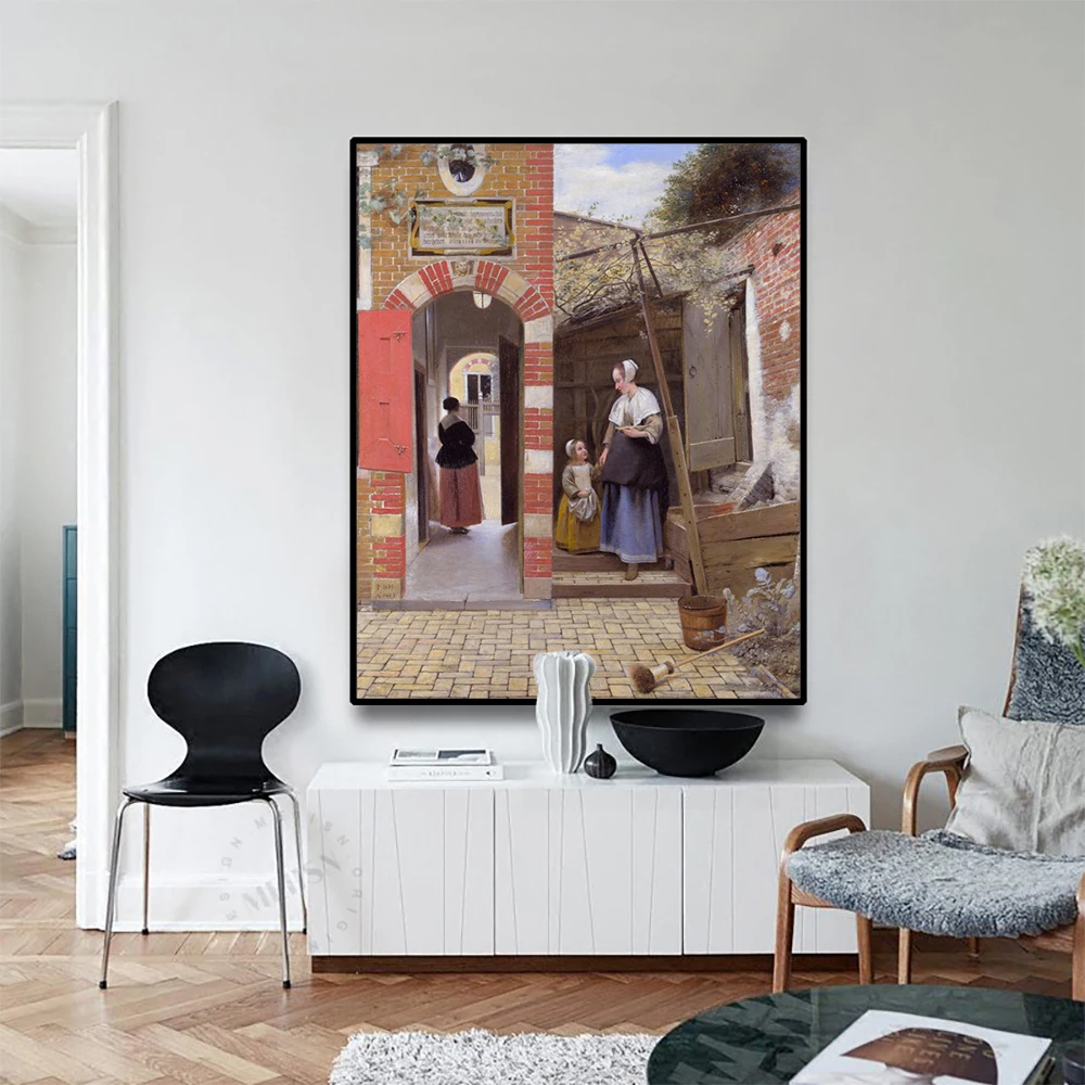 

Cassisy Canvas Oil PaintingThe Courtyard of a House in DelftJohannes·Vermeer Poster Picture Wall Decor Modern Home Decoration