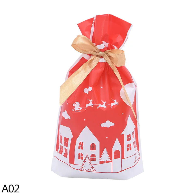 5 шт., Рождественский мешок для конфет, Санта Клаус, лось, лента, пакет, карман для еды, печенья, пластиковые подарочные пакеты, новогодние, рождественские, вечерние, украшения - Цвет: A02 elk house