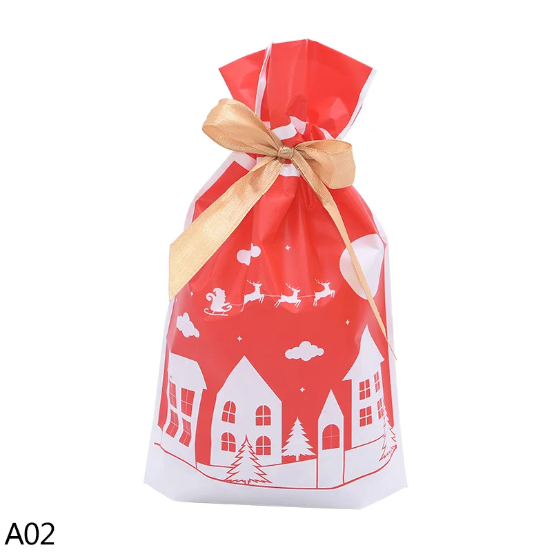 A02 elk house 5 шт., Рождественский мешок для конфет, Санта Клаус, лось, лента, пакет, карман для еды, печенья, пластиковые подарочные пакеты, новогодние, рождественские, вечерние, украшения - Цвет: A02 elk house
