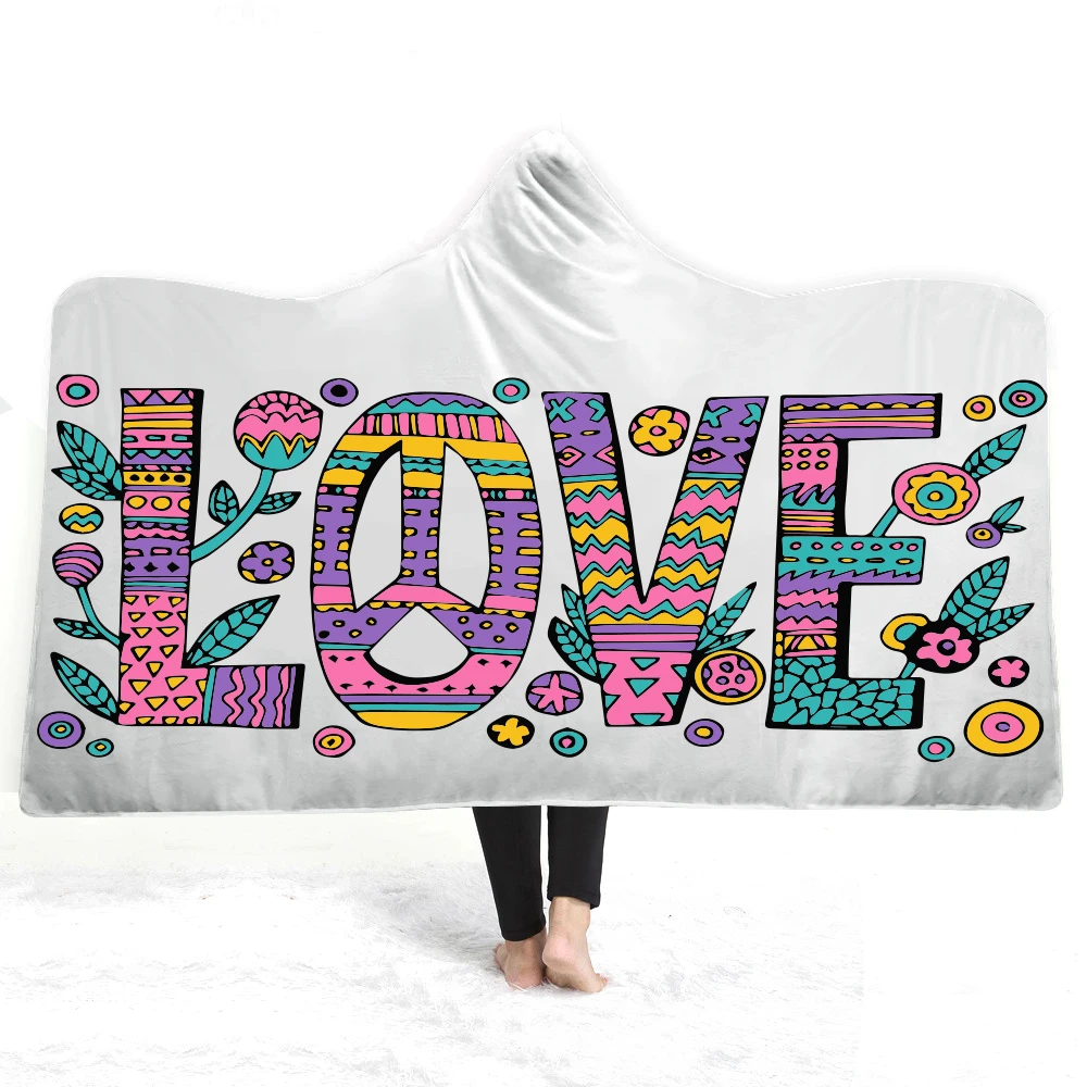 

Colorful Roses Hooded Blanket for Woman 3D Printed Floral Sherpa Fleece Wearable Kids Throw Blanket Microfiber