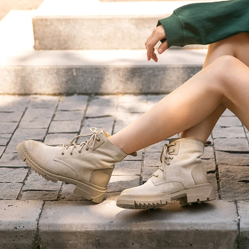 Suede Tan Combat Boots Womens BeauToday Desert Boots Women Cow