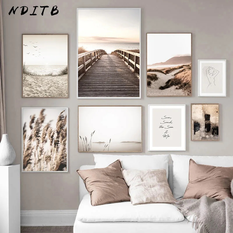 Poster Nordic Canvas-Painting Grass-Bridge Wall-Art Scandinavian Landscape Modern-Picture