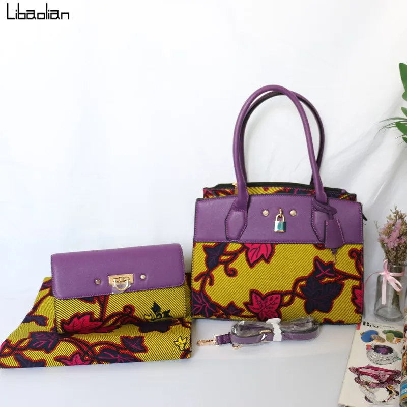 Африканская восковая ткань комплект сумок Высокое Качество Гарантированная модная женская сумка с 6 ярдов Анкара хлопок Материал F911-8