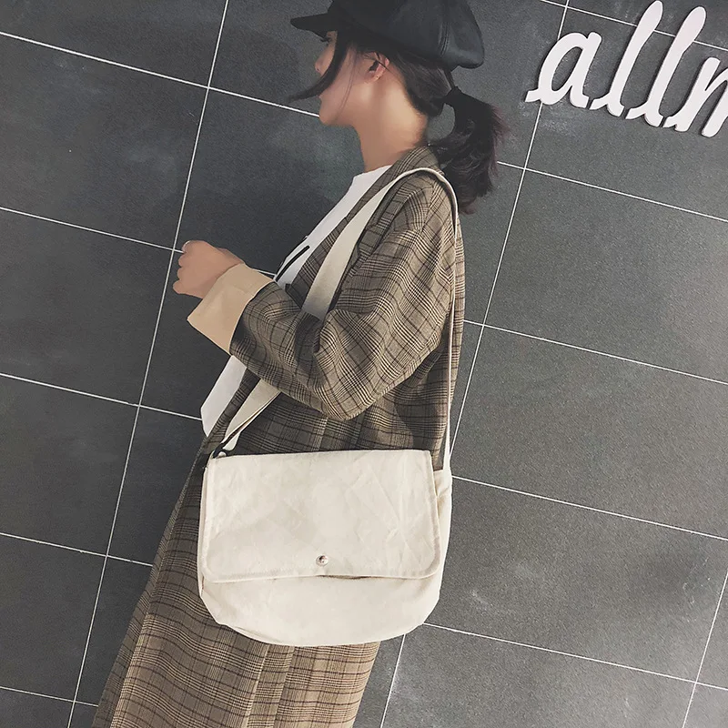 

Canvas Bag Women's Korean-style Simple Versatile Handbag INS Literature And Art Style Pocket Large Capacity Shoulder Oblique Bag
