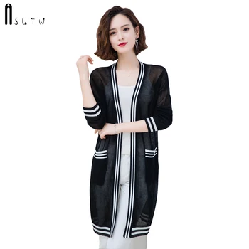 

ASLTW Long Cardigan New Spring Autumn Hollow Knitted Sweater For Women Long Sleeve Casual Single-breasted Women Cardigan