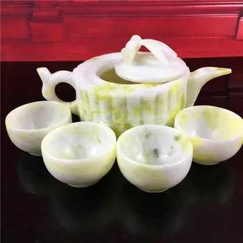 

A set Natural White Jade Flagon Wine jade Teacup Fashion Chinese Style Cup Hand-carved Crafts Charm Gifts New W22