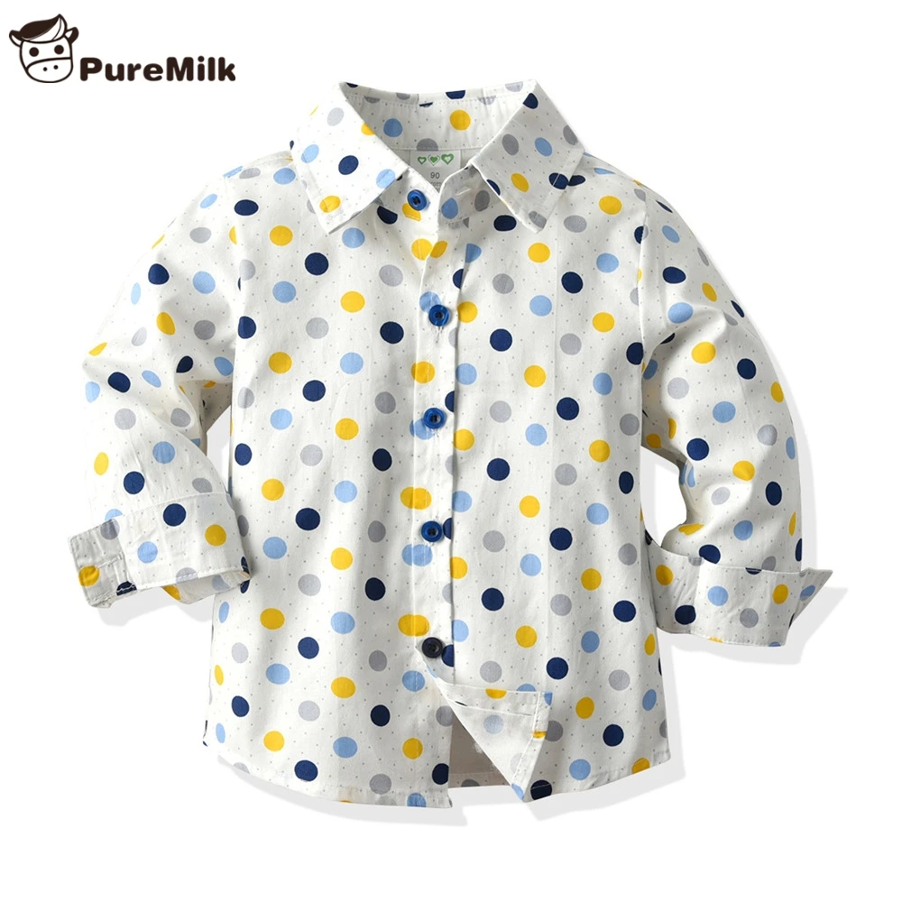 PureMilk/рубашка в горошек с бантом и штаны с подтяжками; комплект повседневной одежды для мальчиков