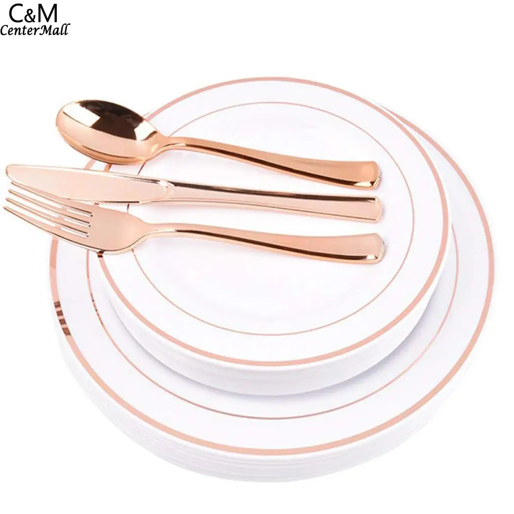 rose gold 6pcs Одноразовые пластиковые тарелки круглый поднос для свадебной вечеринки, вечерние, домашние 7,5 дюймовые принадлежности Посуда 9 дюймов - Цвет: rose gold 6pcs