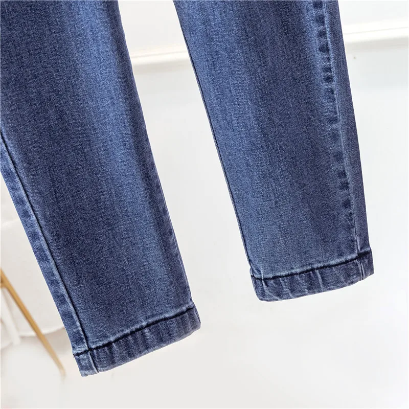 Gowyimmes Autumn Casual Women Jeans High Waist Ankle Length Jeans Big Size Vintage Blue Mom Jeans Denim Pants Trousers P620