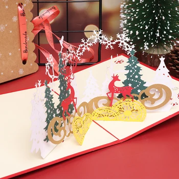 

1Pc 3D Pop-up Greeting Cards Post Card For Christmas Day Party Decoration Santa Claus Christmas Deer Holiday Greeting Cards