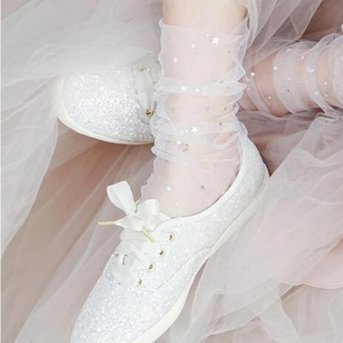 Sexy Dot Lace Socks Women Transparent Mesh Ankle Socks Ladies Ultra-Thin Princess Tulle Socks Female Meias