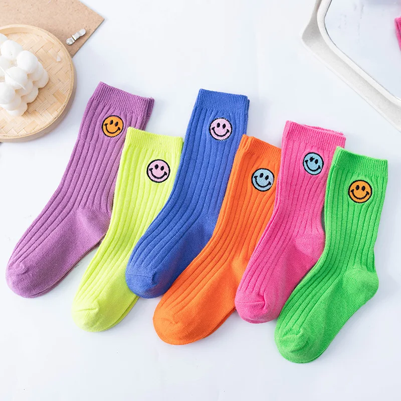 bed socks for women New Children Socks Beautiful Smiling Face Embroidery Light Cotton Heap Heap Socks Boys Girls gucci socks women