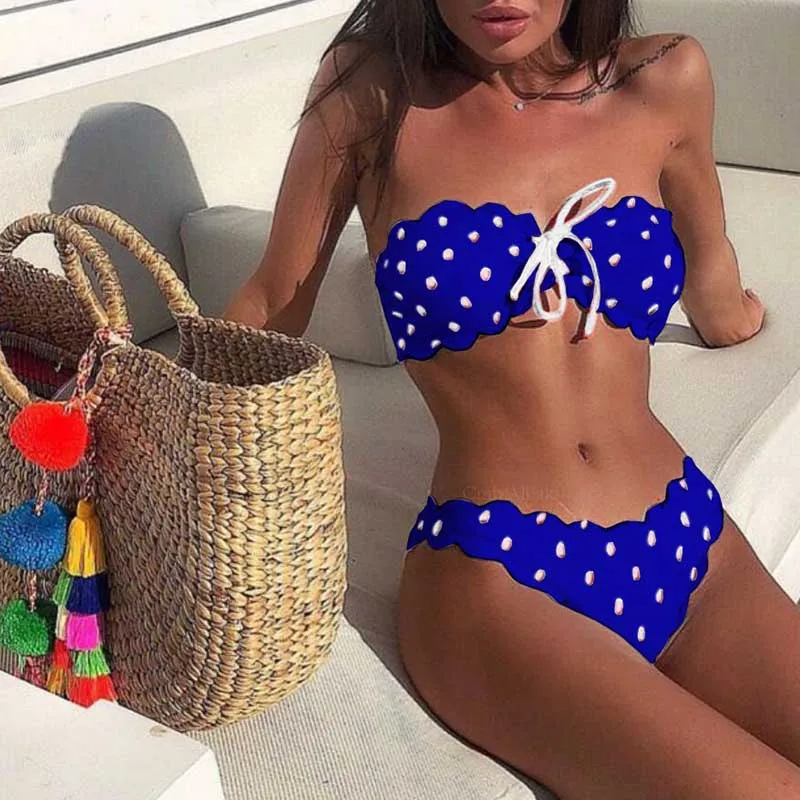 

Sexy Polka Dot Bikini Women 2019 Two Piece Swimsuit Push Up Swimwear Floral Side Bathing Suit Brazilian Beach Wear Swimming Suit