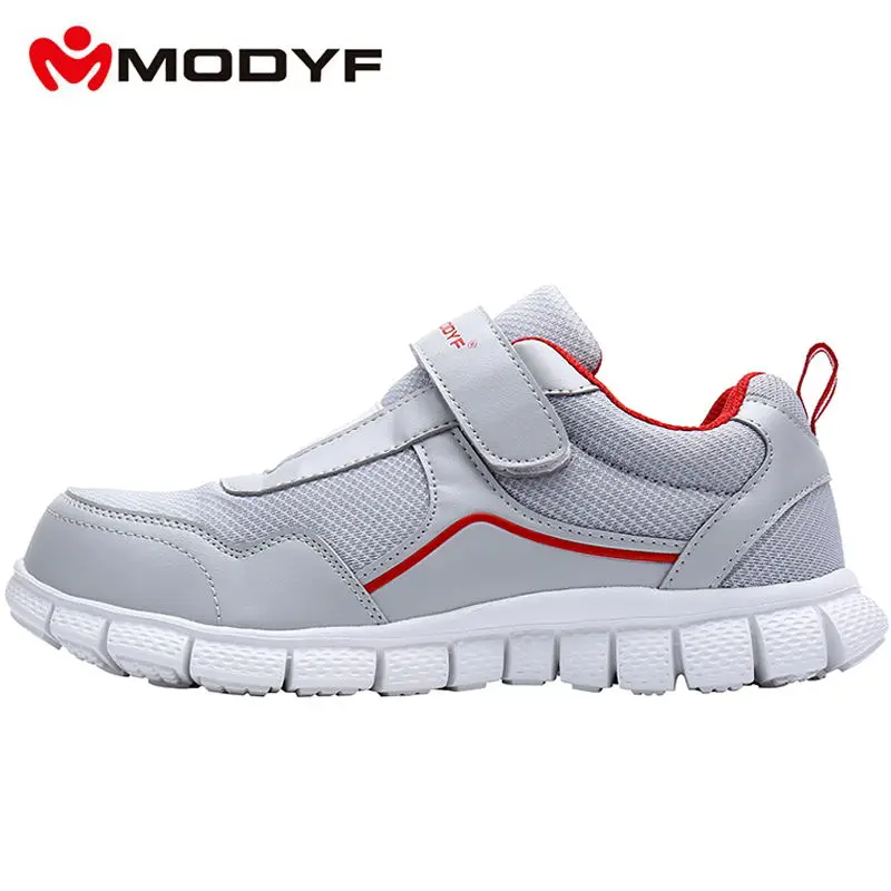 Grey MODYF, Мужская Рабочая обувь со стальным носком, легкая, дышащая, повседневная, мягкая подошва, кроссовки, нескользящая, прокалывается, с волшебной лентой - Цвет: Grey