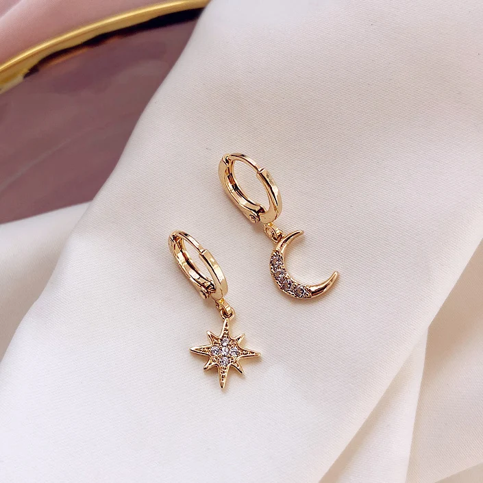 Korean Fashion Geometric Women Dangle Earrings Gold Asymmetric Earrings