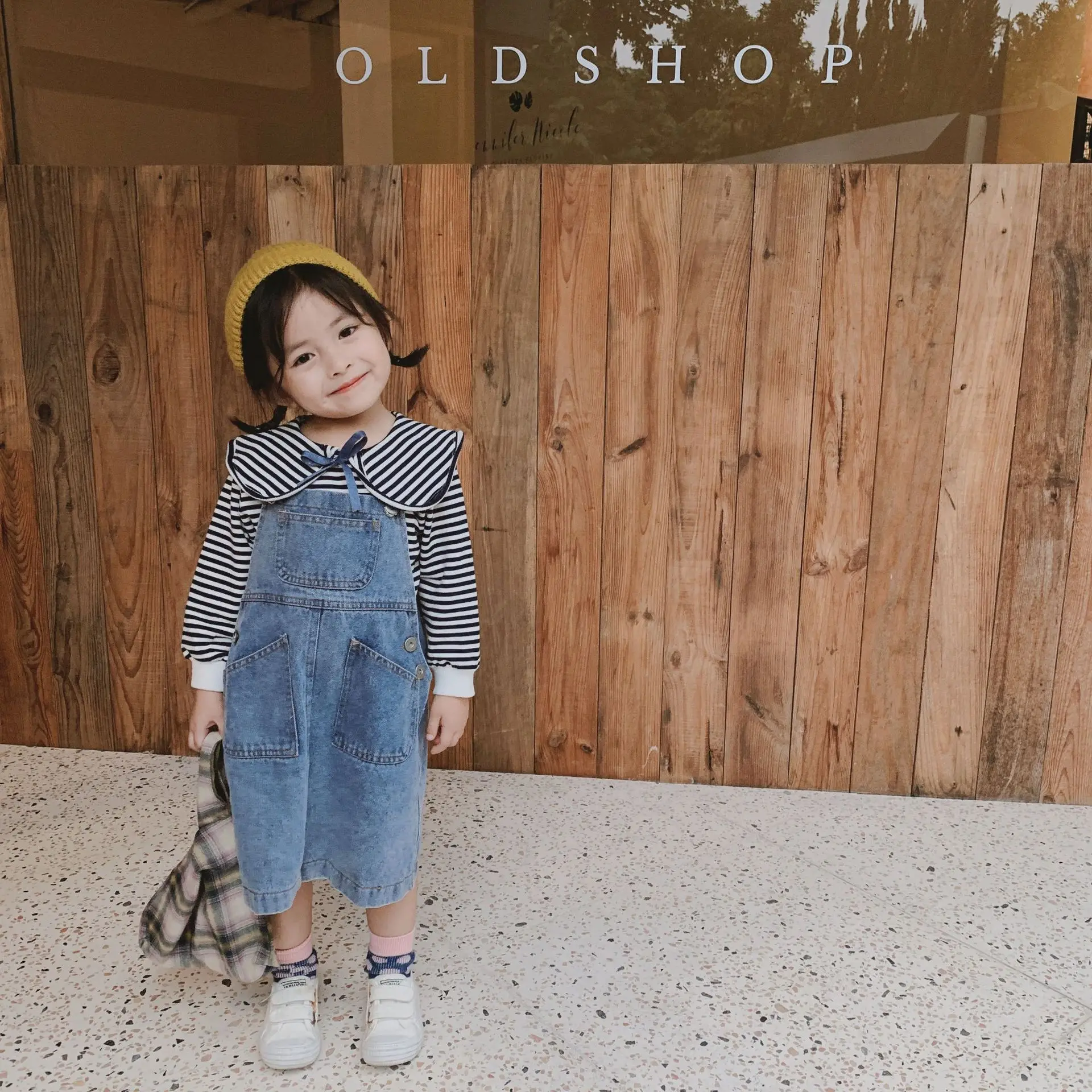 

2019 New Style Childrenswear Autumn Clothing Korean-style Girls Cowboy Strap Dress Solid Color Children Pocket Cowboy Dress Wome