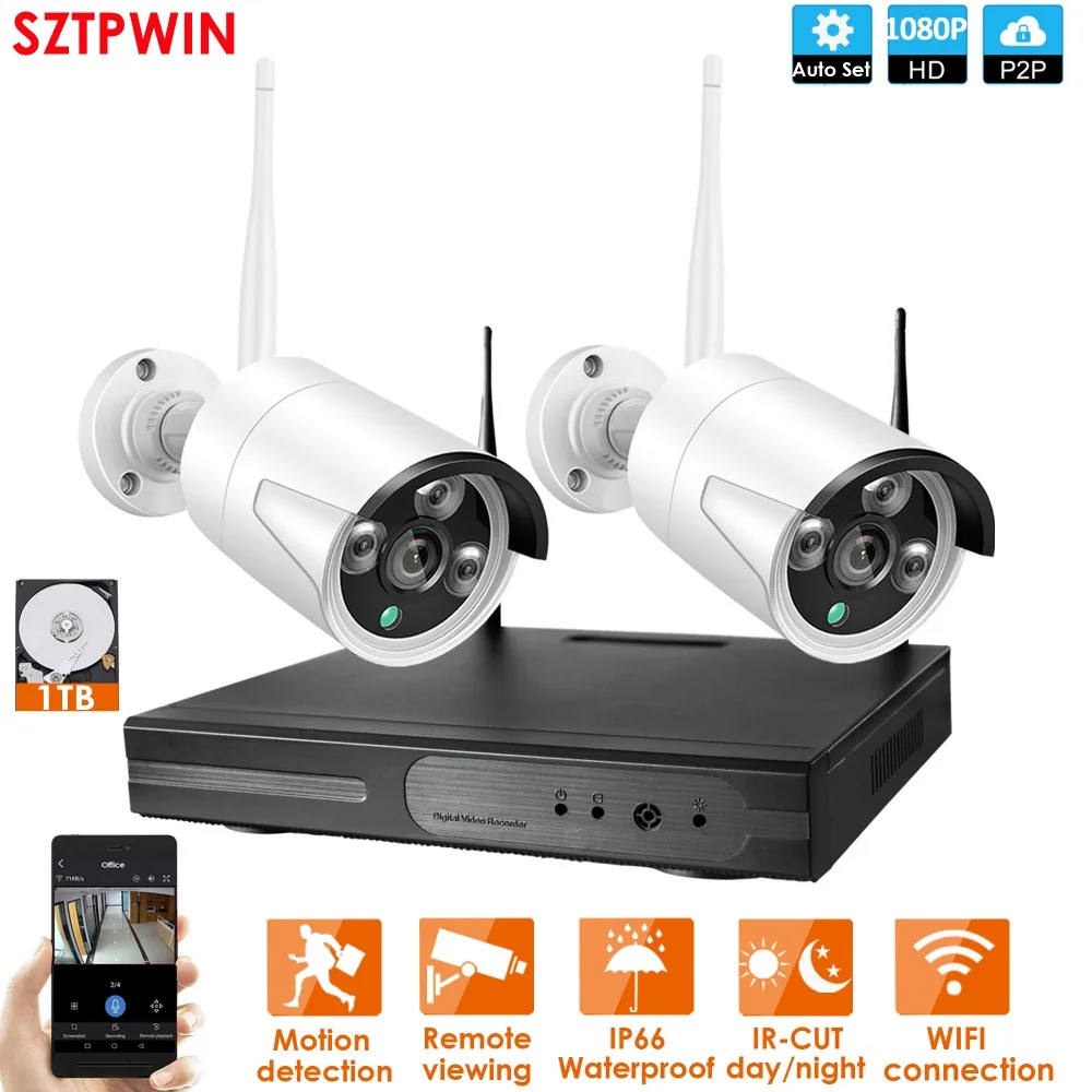 Plug and Play 2CH 1080P HD Беспроводной NVR комплект P2P 1080P Крытый Открытый ИК ночного видения безопасности 2.0MP IP камера wifi CCTV система