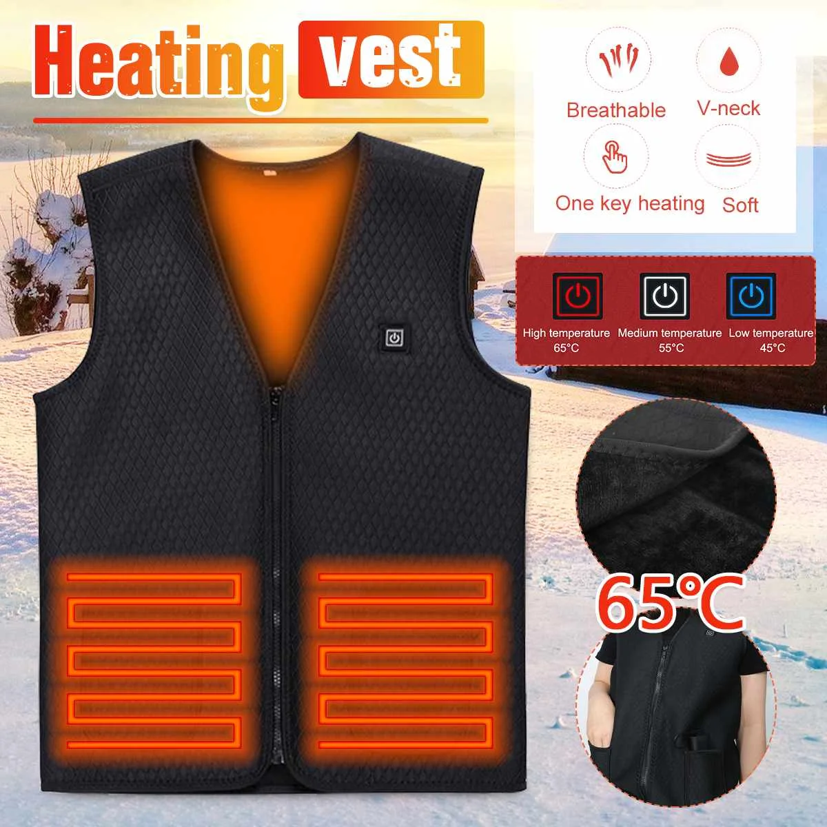 

Fast Heat Men Women Outdoor USB Infrared Heating Vest Jacket Winter Thermal Clothing Waistcoat For Sports Fishing Hiking M/L/XL