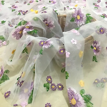 

1meter new multi-color three-dimensional embroidery flower lace fabric Organza lace children's clothing fabric French lace