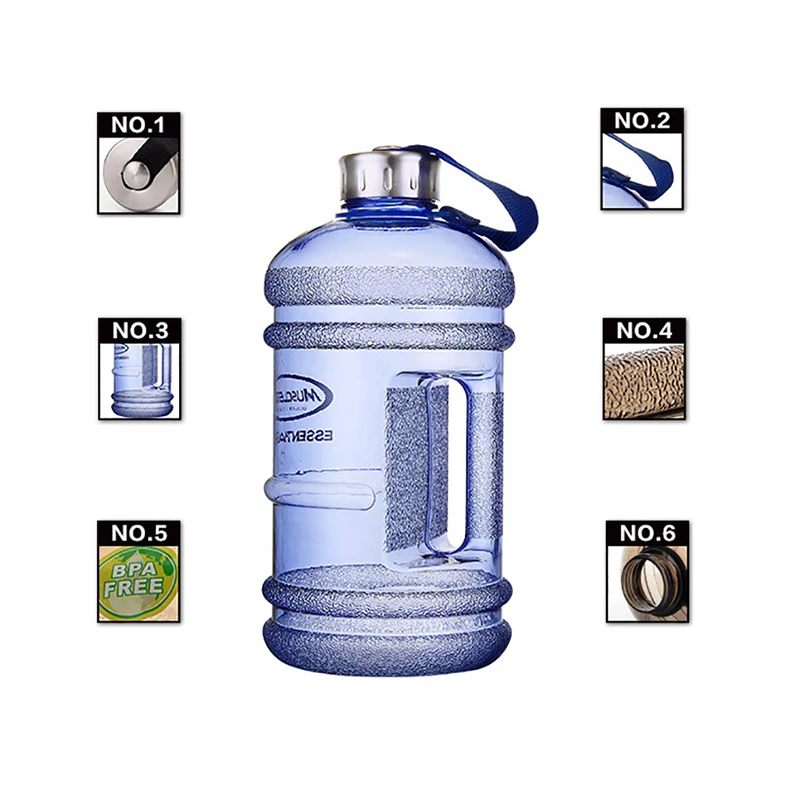 2.2L большая бутылка для воды, 1/2 галлонов, шейкер для протеина, пластиковая Спортивная бутылка для воды, рукоятка, для тренажерного зала, фитнеса, чайник, для улицы, большая чашка