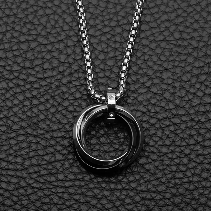 Pnecklace Нержавеющая сталь Три разворота endant мужское кольцо подвеска из нержавеющей