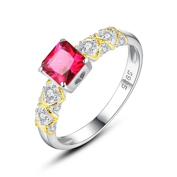 

S925 sterling silver fashion square colored gemstone ladies ring