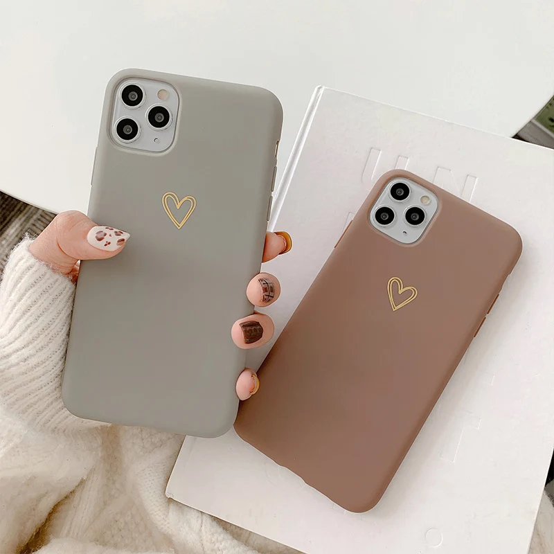 Матовый чехол для телефона iphone 7 8 Plus X XR XS Max Bronzing love heart мягкий силиконовый из ТПУ 11