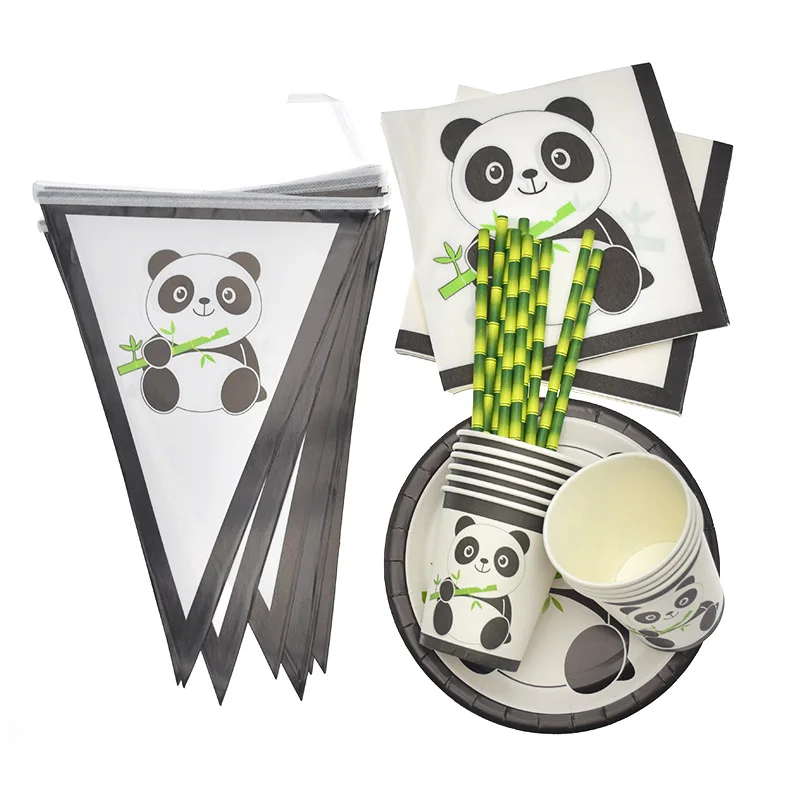 Новый Panda вечерние одноразовая посуда Бумага Салфетка под тарелку кружку
