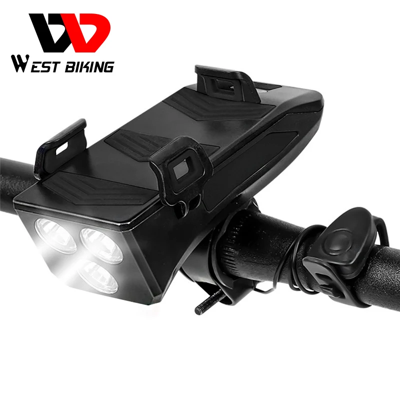 

WEST BIKING 4000mAh Bike Light Multifunctional 4 In 1 Bike Accessories Horn Phone Holder Power Bank Cycling Bicycle Flashlight