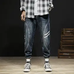 Осенние модные дизайнерские мужские джинсы, свободные полосатые штаны-карго из денима, штаны-шаровары, мужские уличные джинсы в стиле