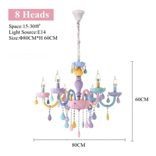 8 Heads Lustra lampa LukLoy Macaron Хрустальная подвесная детская лампа романтическая простая хрустальная люстра креативная детская комната - Цвет абажура: 8 Heads