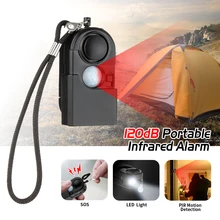 Alarmowego KERUI 120dB Camping podróży Mini czujnik ruchu na podczerwień PIR detektor alarmu samoobrona Anti-theft Alarm osobisty