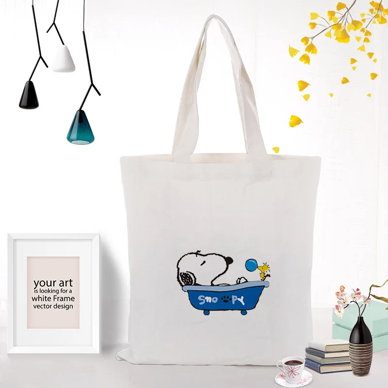 SNOOPY029 Милая Холщовая Сумка-тоут с рисунком собаки из мультфильма, индивидуальный принт, текстовый логотип DIY Eco eologicas, многоразовая хозяйственная сумка, рециркулирующая, повседневное использование - Цвет: SNOOPY029