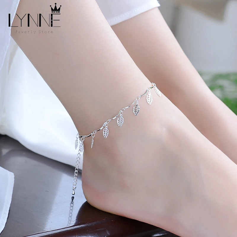 Fashion Lucky Clover&Leaf Pendant Anklets 925 Sterling Silver Bohemia Beach Charm Foot Chain Bracelets Women Jewelry Gift