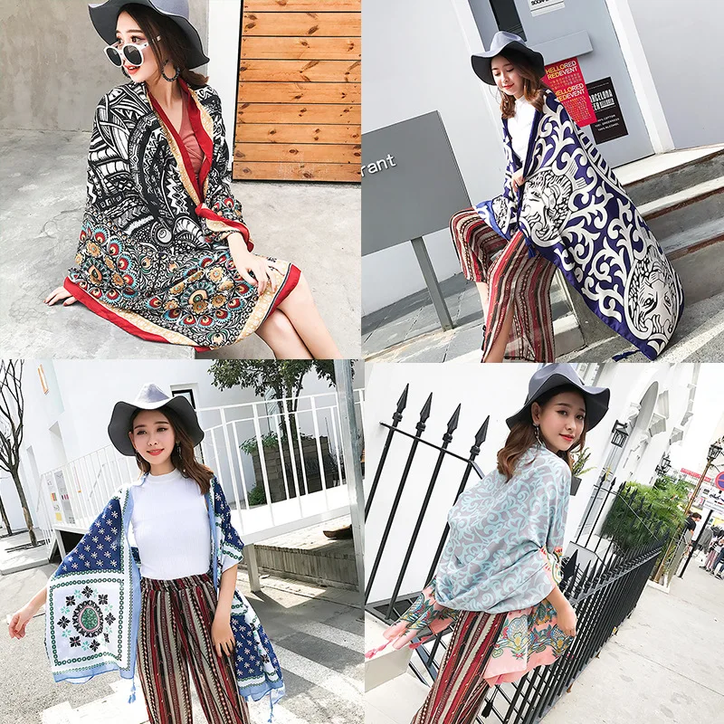 

2019 New Style Long Scarf Shawl Women's Korean-style Silk Scarves Holiday Ethnic-Style Beach Towel Summer