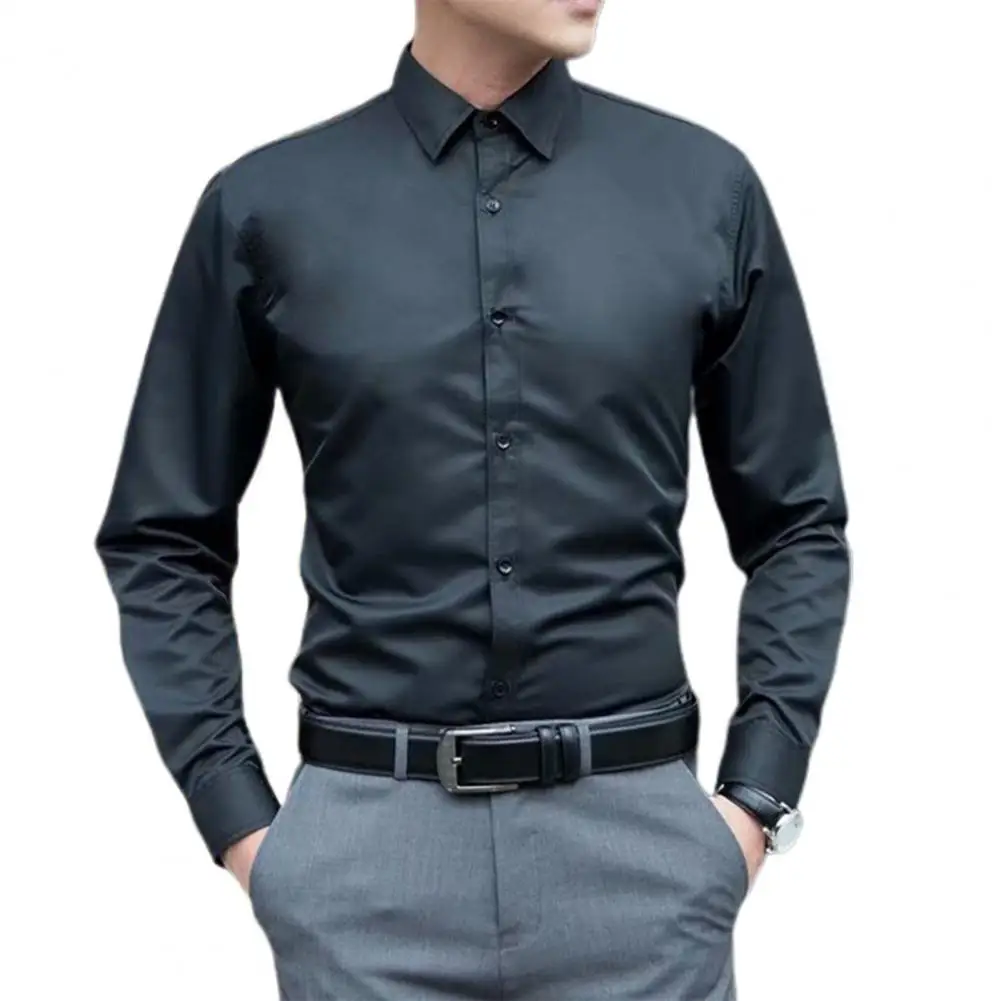 

Autumn Shirt Solid Color Plush Warm Single-breasted Lapel Men Shirt for Work