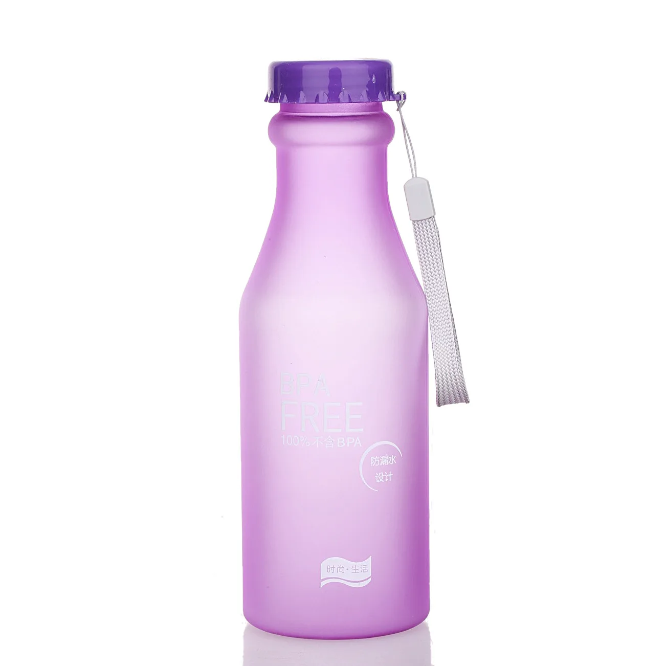 thumbnail image 1 of Botella de agua de cristal transparente esmerilada a prueba de fugas de plástico, botella de agua portátil de 550 ml para viajes, yoga, correr, acampar, 1 of 5