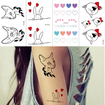 

Small Fresh Temporary Tattoo Sticker Cute Rabbit Cat Fake Tatoo Waterproof Tattoos Hand Foot Tatto Stickers For Women Girl Men