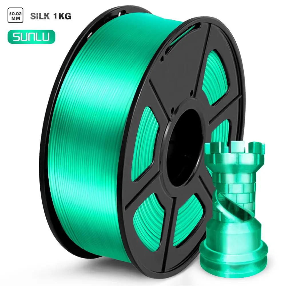 Filamento PLA de seda verde, 1kg, textura de seda de colores, diámetro de 1,75mm de tolerancia, 0,02mm, Material de impresión de impresora 3D FDM de alta dureza