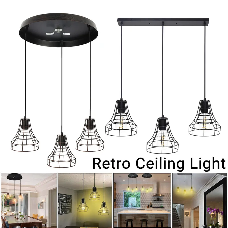 

Retro LED Pendant Lamp 3 In 1 Vintage Industrial Metal Hanging Pendant Light lamp Cage Lighting Fixture for Home Kitchen