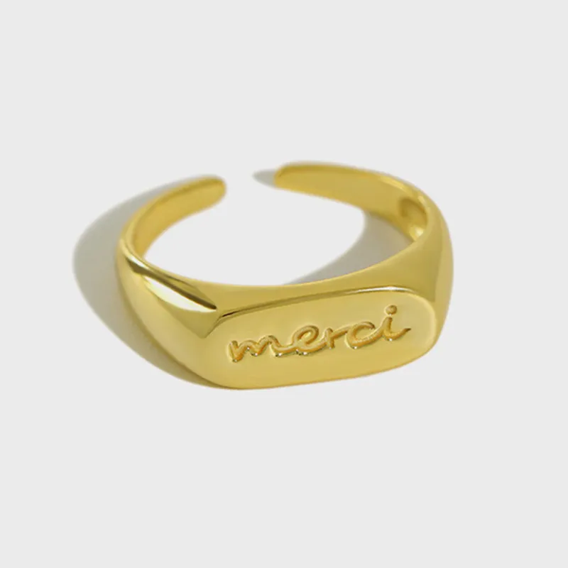

925 Sterling Silver Letter Open Rings For Women INS Personality Design Lady Girl Student Gift Fine Jewelry Flyleaf