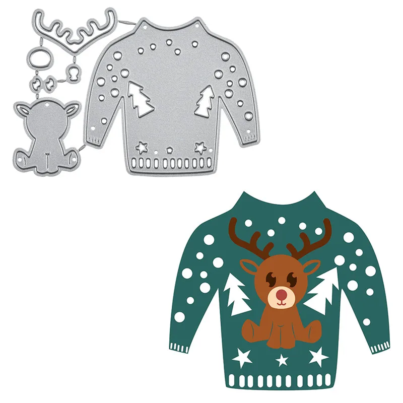 

Naifumodo Christmas Dies Deer Sweater Metal Cutting Dies New 2019 for Card Making Scrapbooking Embossing Cuts Stencil Craft Dies