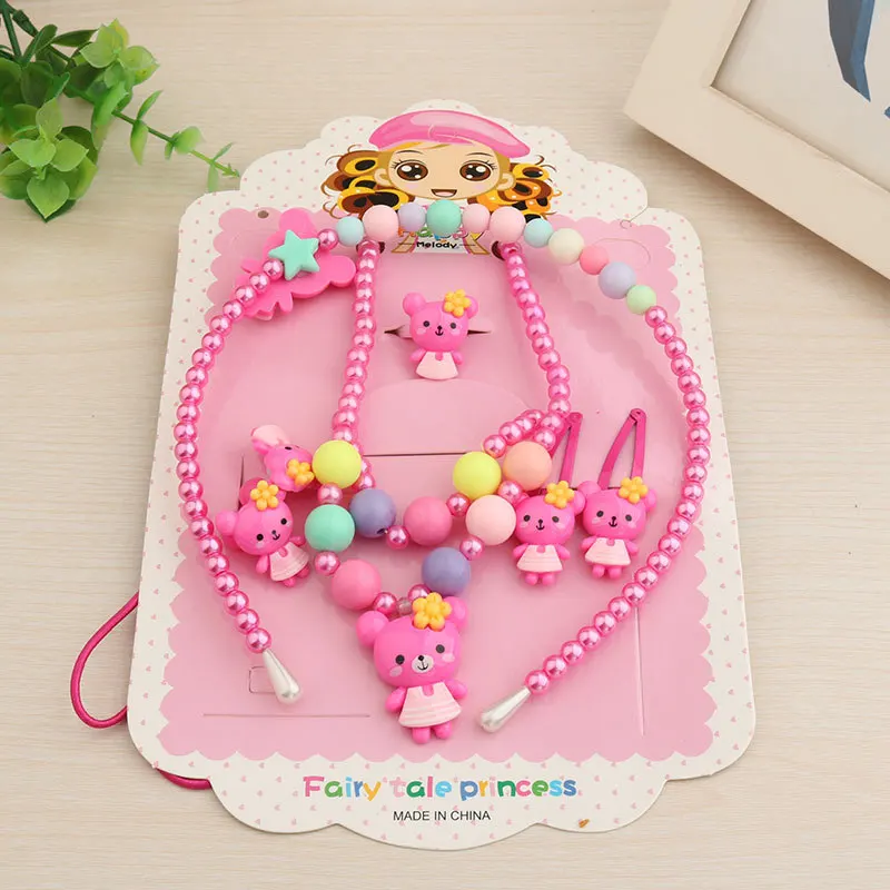 Children's necklace, baby hair clip, princess hair decoration, cartoon head rope, 6 sets of sets, gift boxes