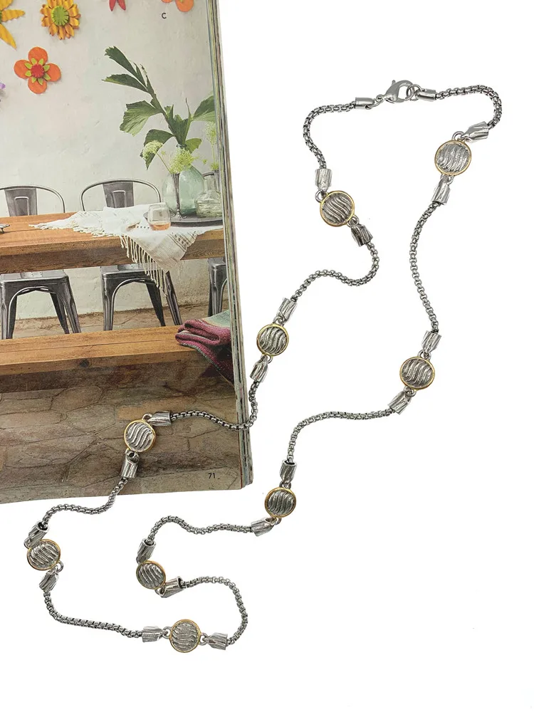 Hammered Gold Silver Plated Coin Metal Long Necklace With Box Chain Trendy For Women Girls Gift 35 Inch