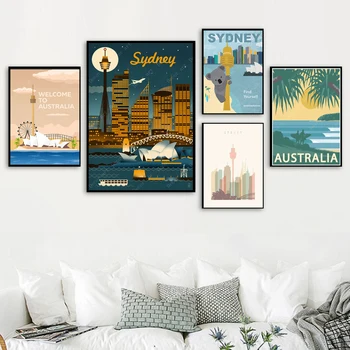

Travel to Australia Sydney Gold Coast Beach Coated Wall Stickers Canvas Paintings Vintage Kraft Posters Home Bar Decoration Gift