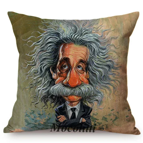 Забавная карикатура абстрактный портрет знаменитостей Эйнштейн домашний декоративный бросок наволочка Милая звезда Плакат Автомобильная подушка для дивана чехол