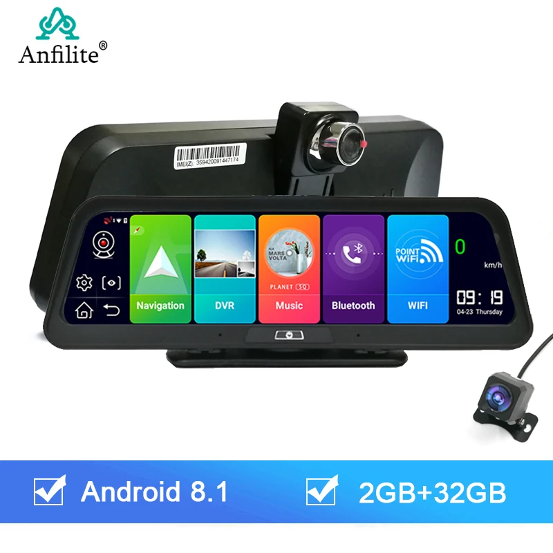 Car BlackBox Camera Dashcam 10 Inch Mirror Screen Android 8.1 GPS Navigation 4G WIFI ADAS Video Recorder 1080P 2GB+32GB Monitor