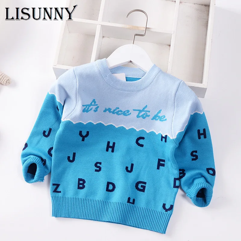 

Boys Sweater 2022 New Autumn Winter Baby Sweater Jumper Children Sweater Letter Color Matching Toddler Pullover Kids Clothes 1-7